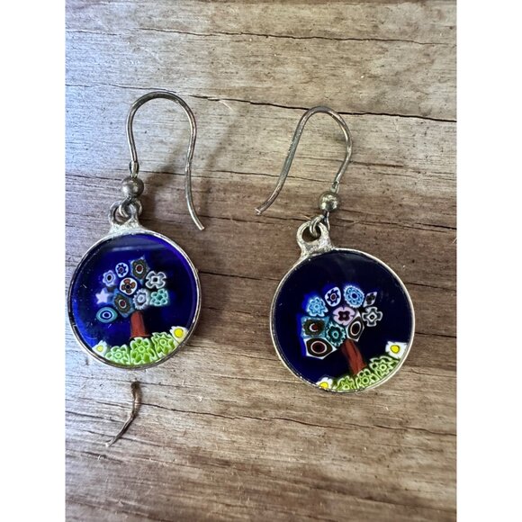 Handcrafted Millefiori Glass Tree Of Life Drop Earrings - Picture 4 of 5